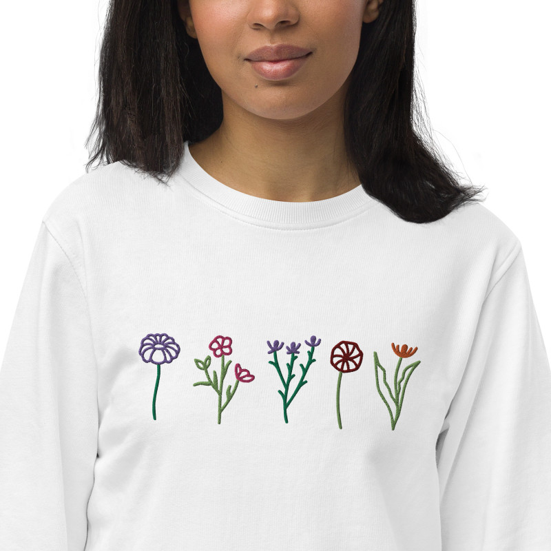 Embroidered Organic Floral Crewneck Sweatshirt